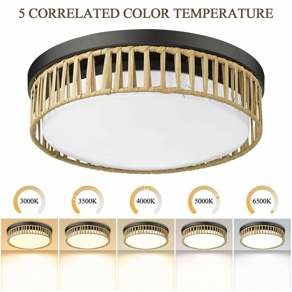 Luminzone 15'' LED Rattan Ceiling Light, 22W Farmhouse Flush Mount Ceiling Light