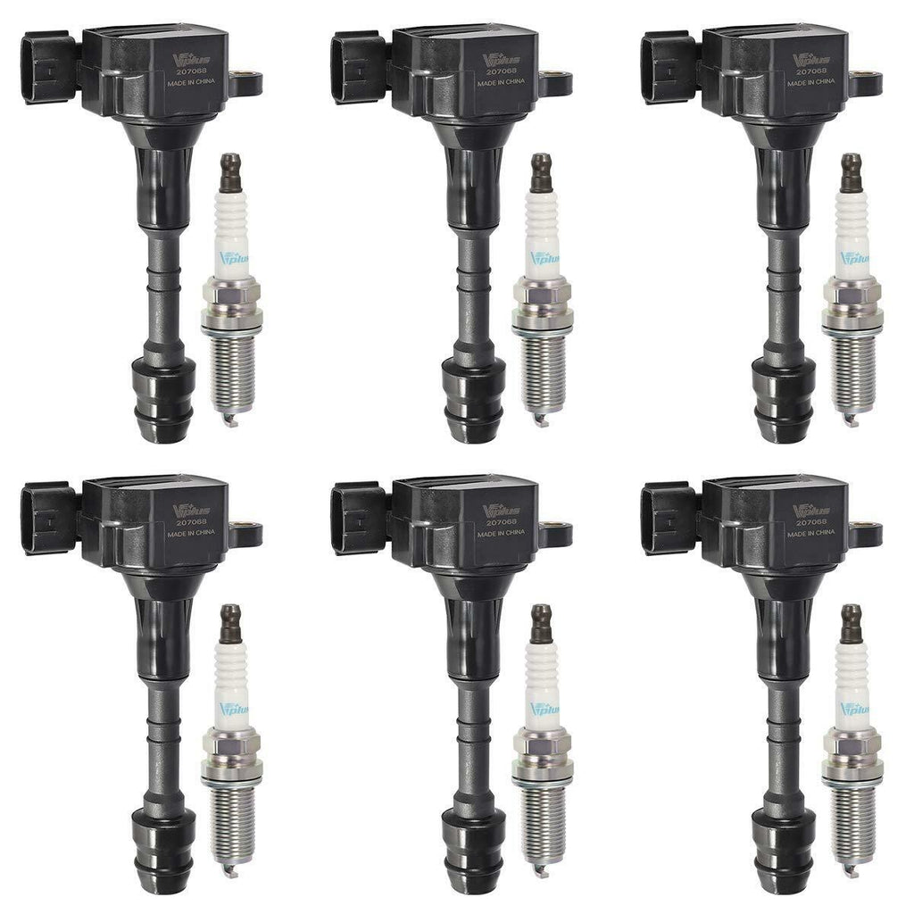 Vplus Set of 6 Ignition Coils UF349 & Spark Plugs 4469 Compatible with Nissan