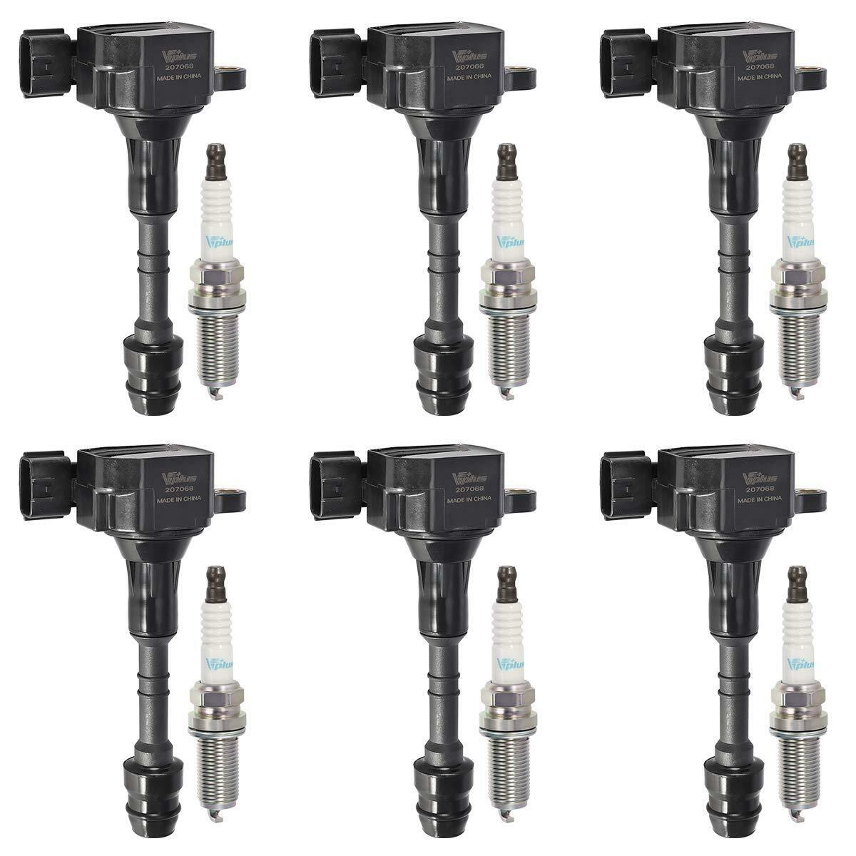 Vplus Set of 6 Ignition Coils UF349 & Spark Plugs 4469 Compatible with Nissan