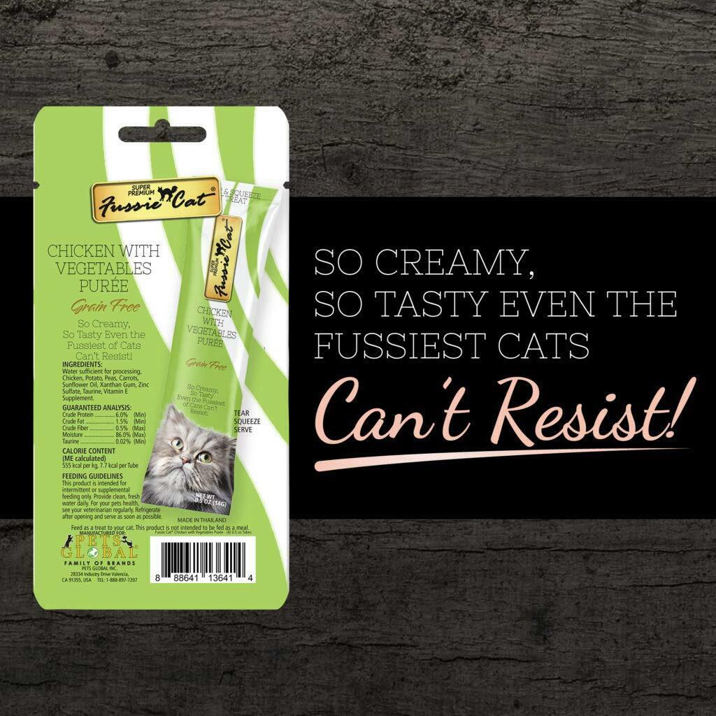 Fussie Cat Chicken with Vegetables Purée 14 Gram Sachets, Pack of Four, 2 Ounces