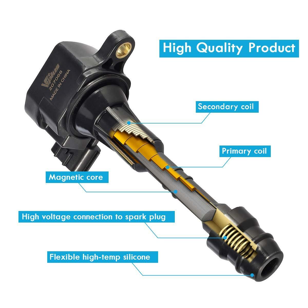 Vplus Set of 6 Ignition Coils UF349 & Spark Plugs 4469 Compatible with Nissan