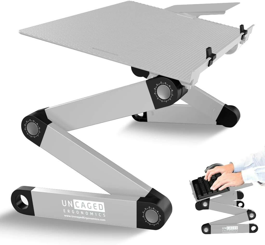 Uncaged Ergonomics Adjustable Keyboard Tray Silver Aluminum w/ Wrist Support