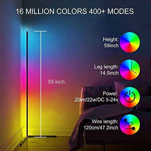FOMIZZ Corner Floor Lamp 59'' Smart LED 400+ Modes 16 Million Color Changing ...
