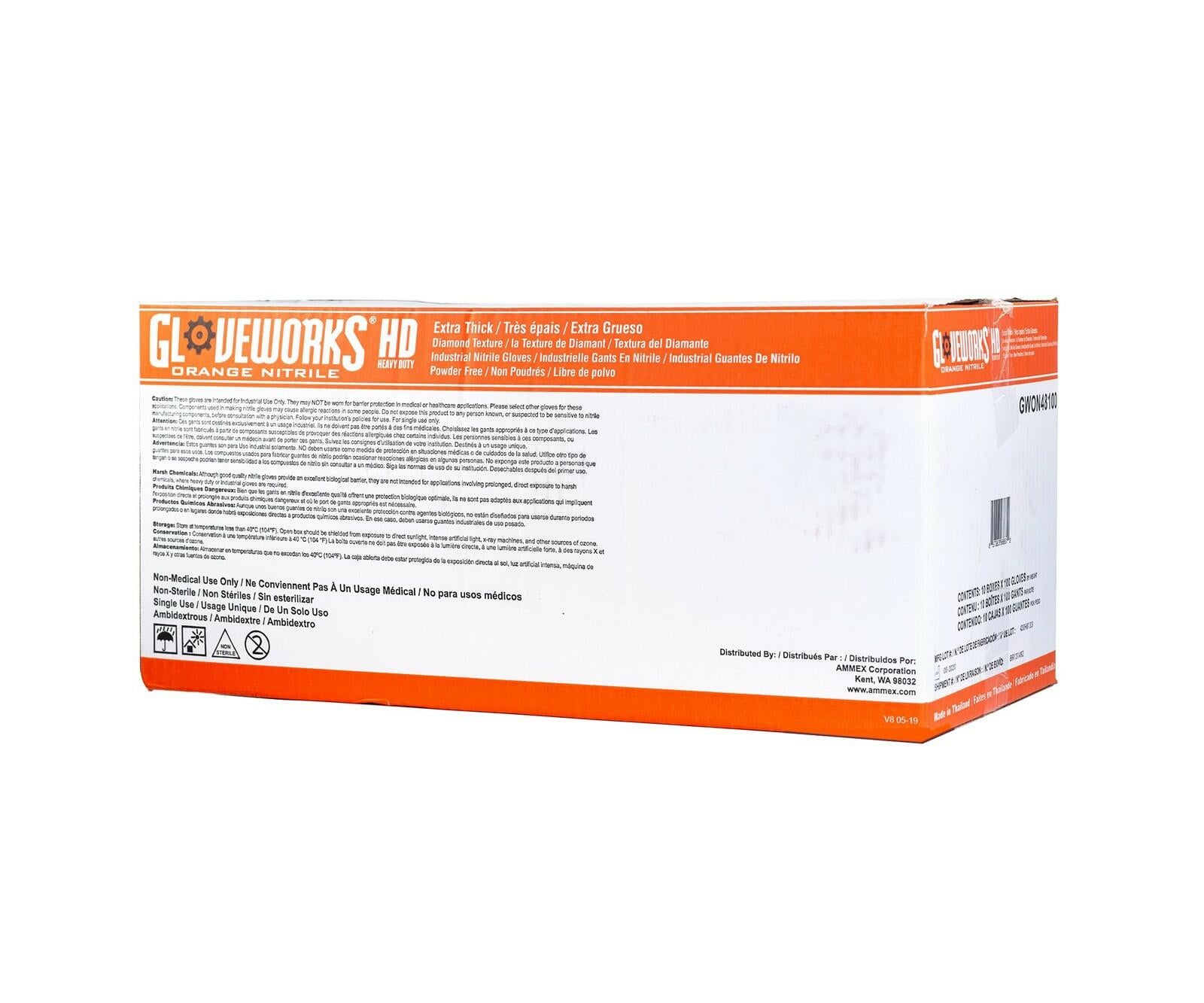 Gloveworks HD Orange Nitrile Gloves Medium