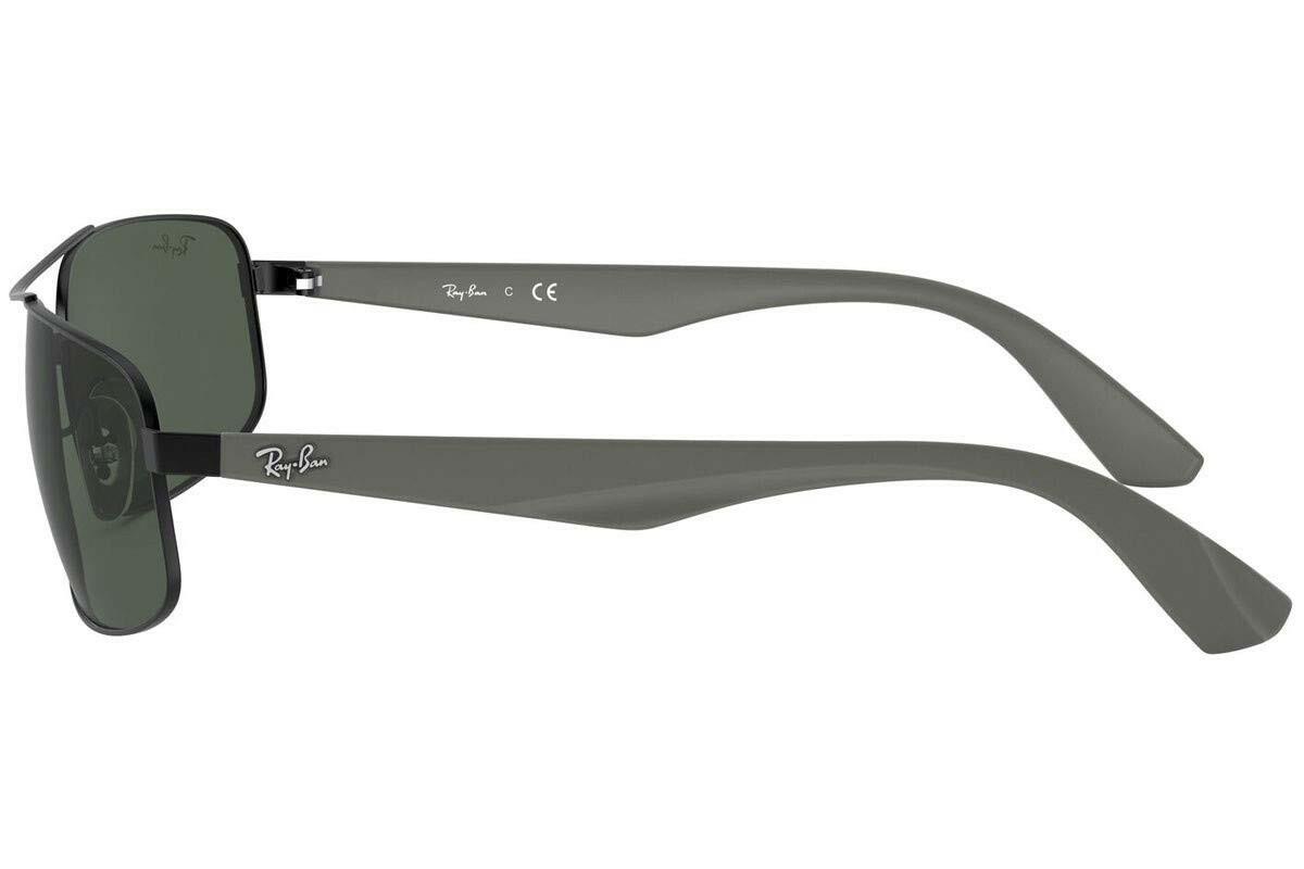 Ray-Ban Mens RB3527 Rectangular Sunglasses, Matte Black/Dark Green, 61 mm