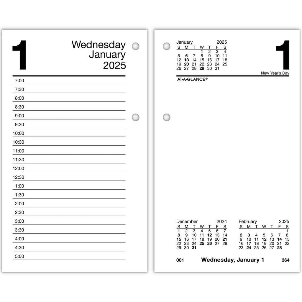 AT-A-GLANCE 2025 Desk Calendar Refill, Daily, 3-1/2" x 6", Standard, Loose-Leaf