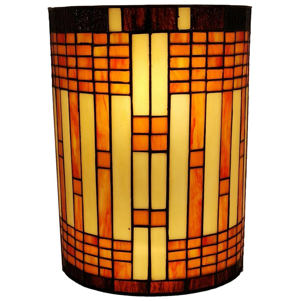 Tiffany Style Brown Yellow Geometric 2 Light Stained Glass Wall Sconce Vintage