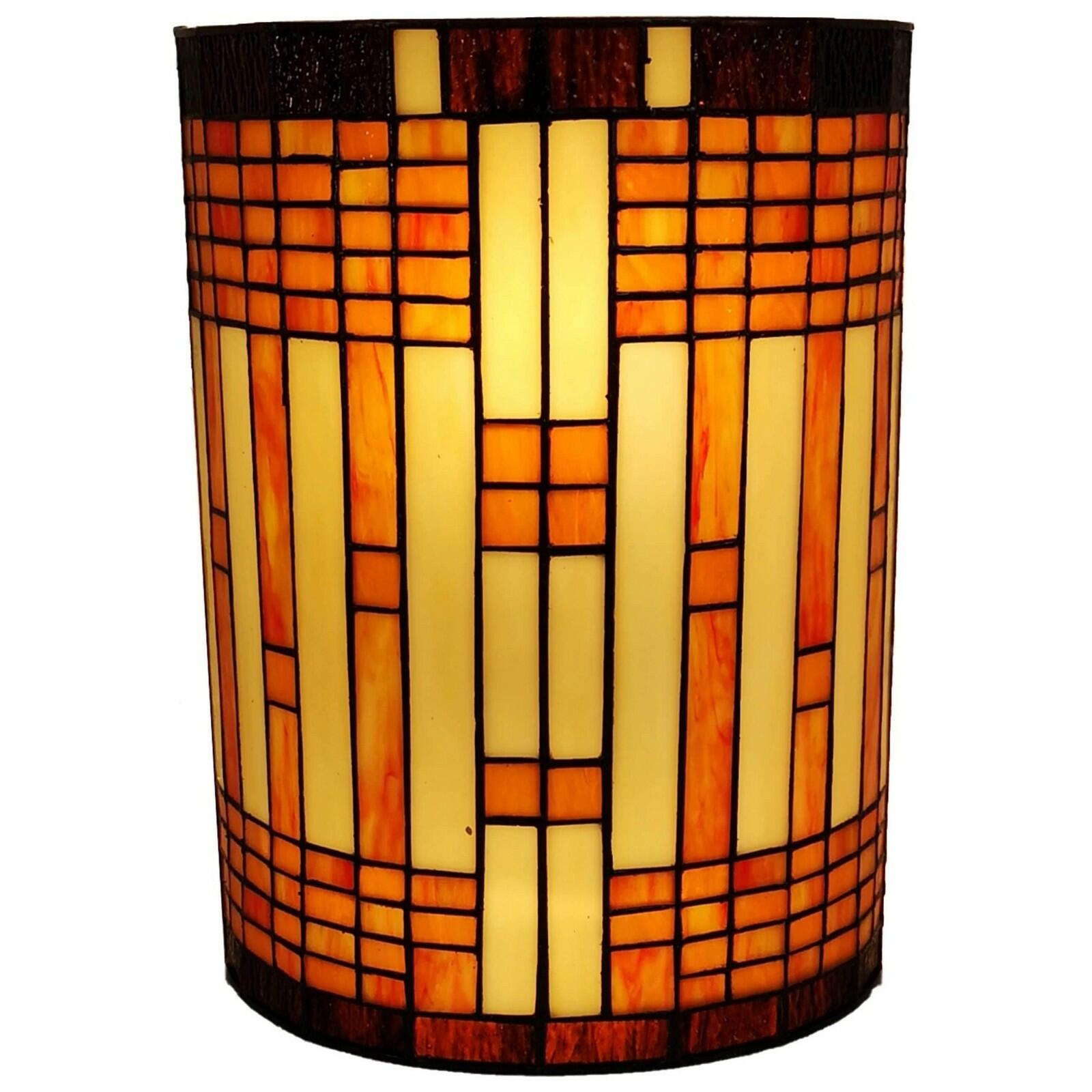 Tiffany Style Brown Yellow Geometric 2 Light Stained Glass Wall Sconce Vintage
