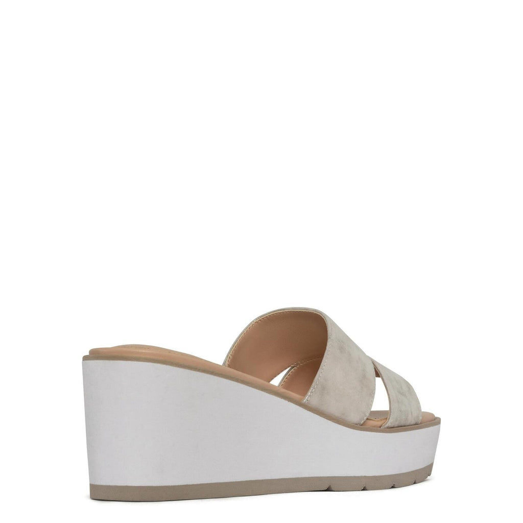 NYDJ Women's Raizy Metallic Suede Wedge Sandal, Pewter, 9