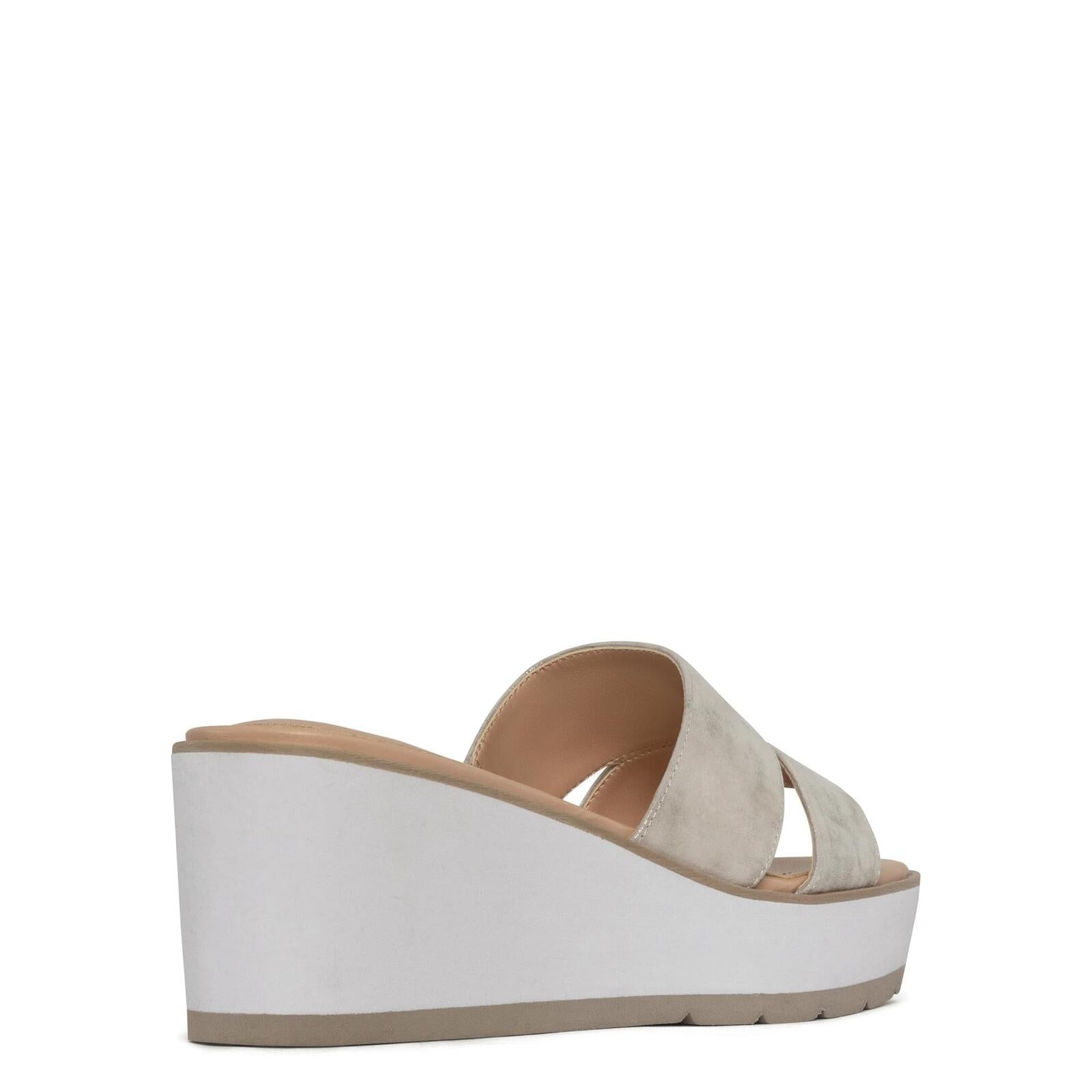 NYDJ Women's Raizy Metallic Suede Wedge Sandal, Pewter, 9