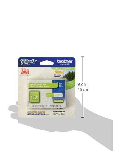 Brother Genuine P-Touch TZE-MQG35 Tape, 1/2" (0.47") Laminated White on Lime
