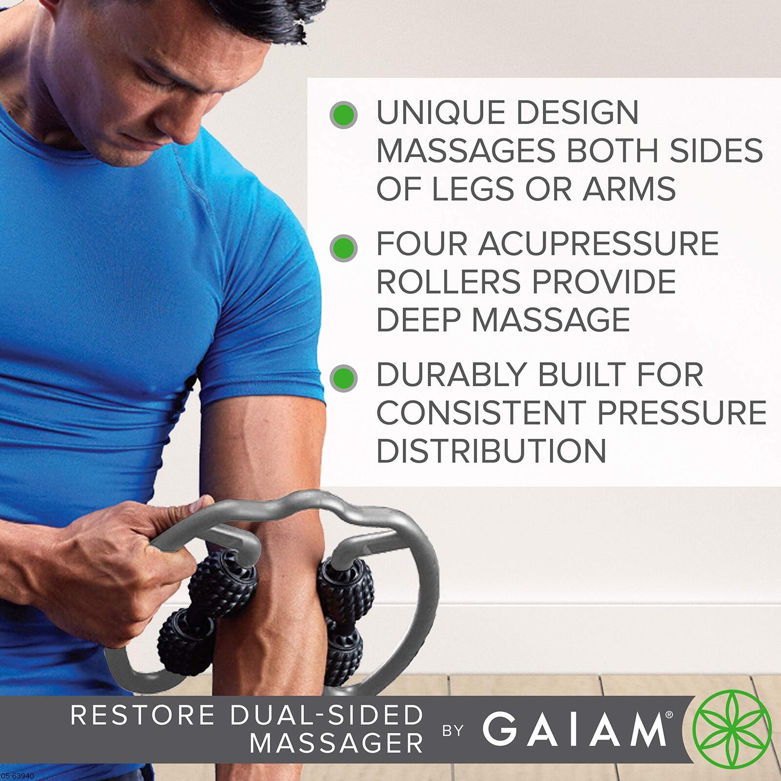 Gaiam Restore Leg Massager - Dual Sided Hand Held Muscle Massage Roller with 4