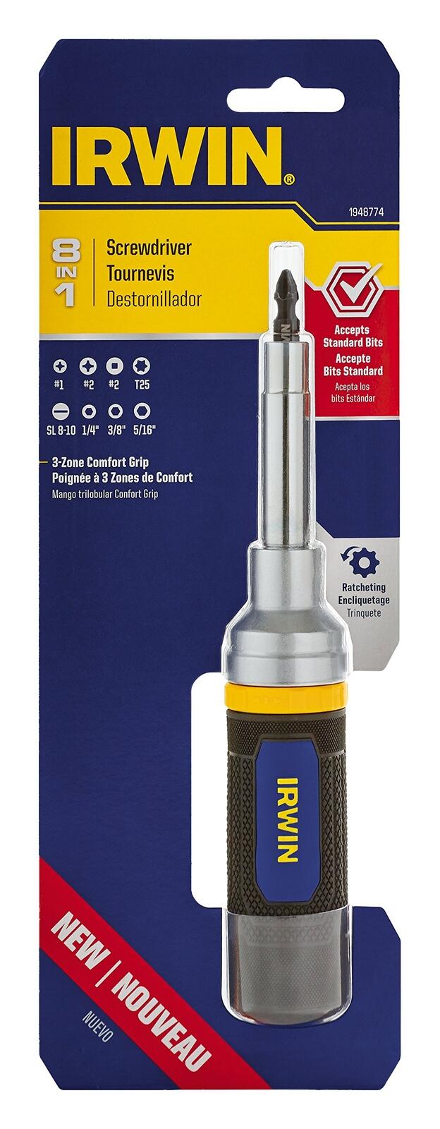 IRWIN 8-in-1 Ratcheting Screwdriver 1948774 Multi-Bit Tool