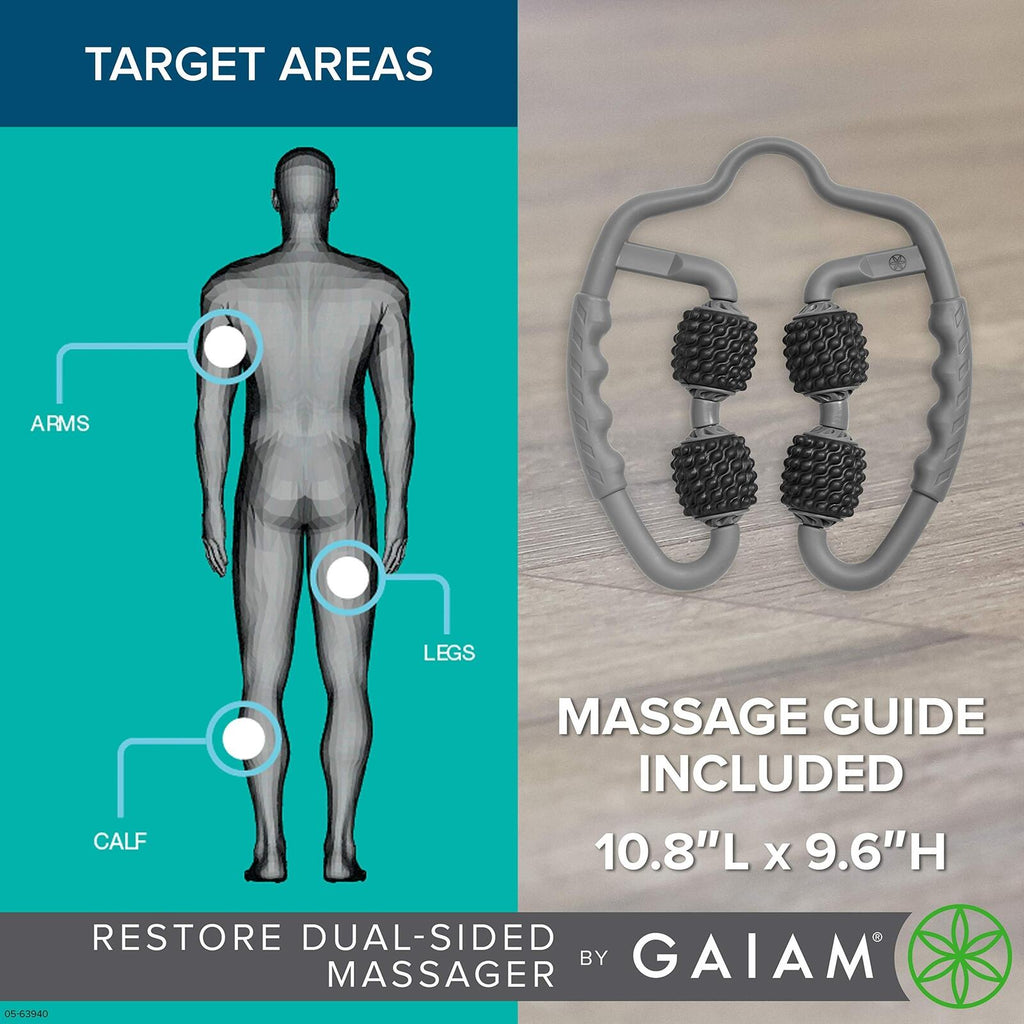 Gaiam Restore Leg Massager - Dual Sided Hand Held Muscle Massage Roller with 4