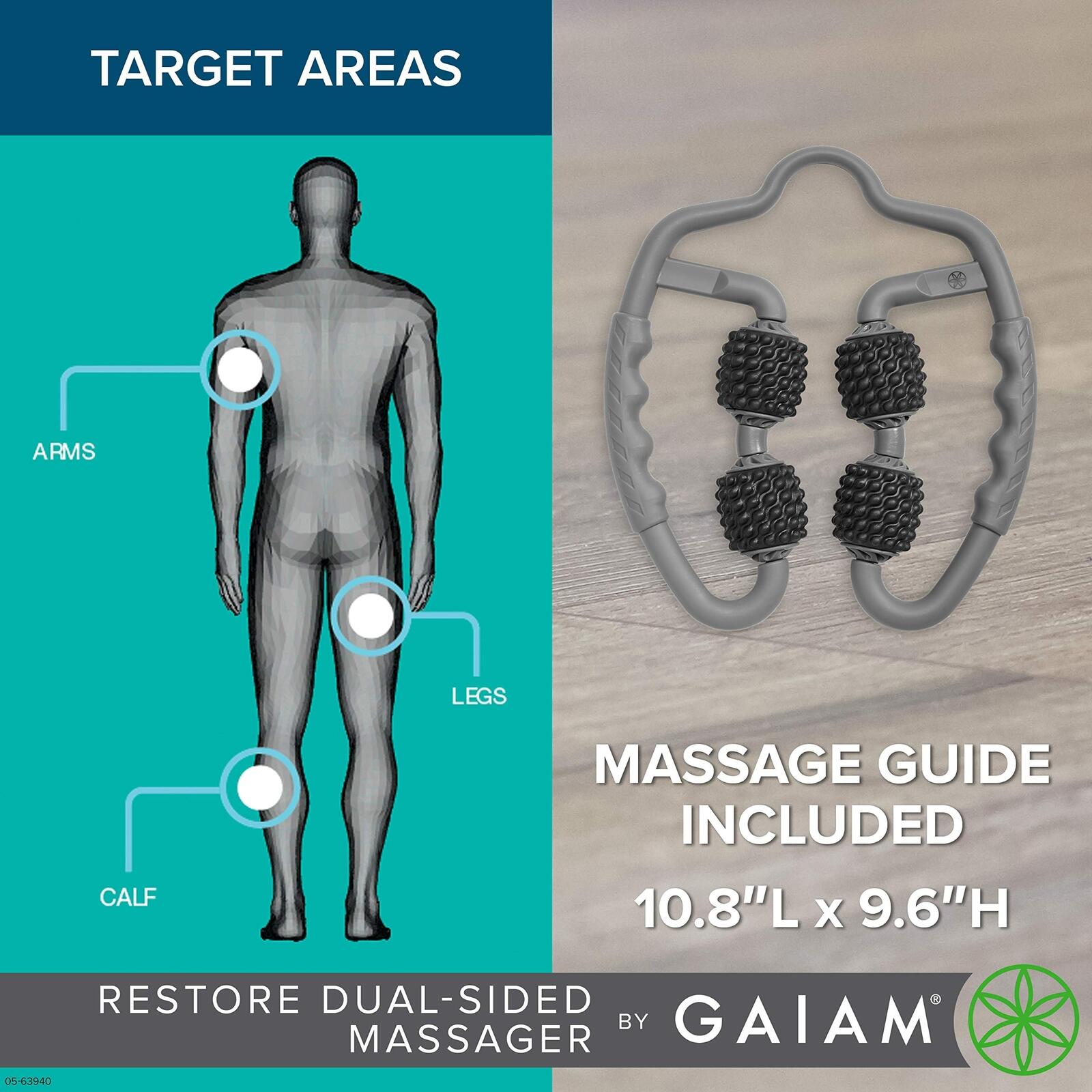 Gaiam Restore Leg Massager - Dual Sided Hand Held Muscle Massage Roller with 4