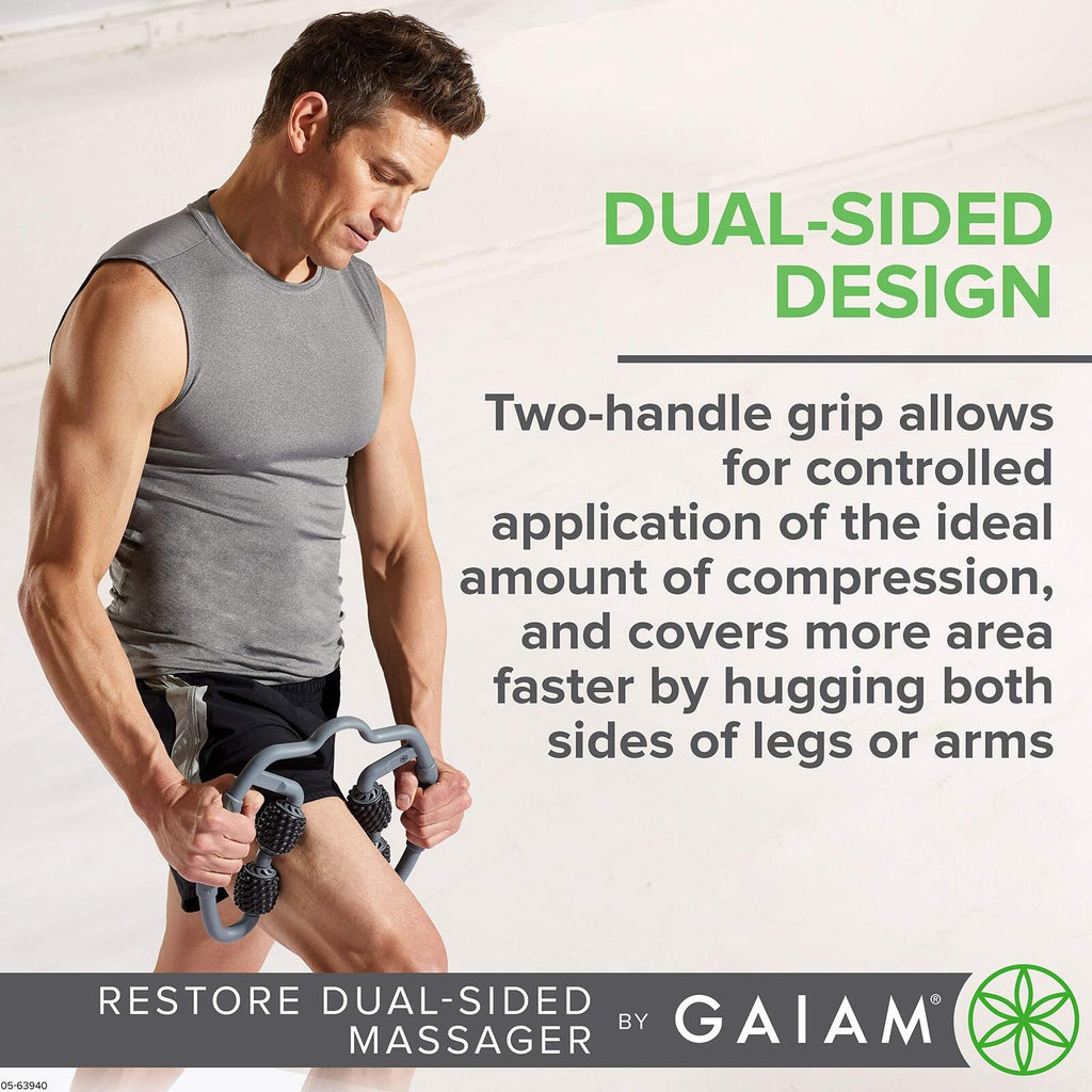 Gaiam Restore Leg Massager - Dual Sided Hand Held Muscle Massage Roller with 4