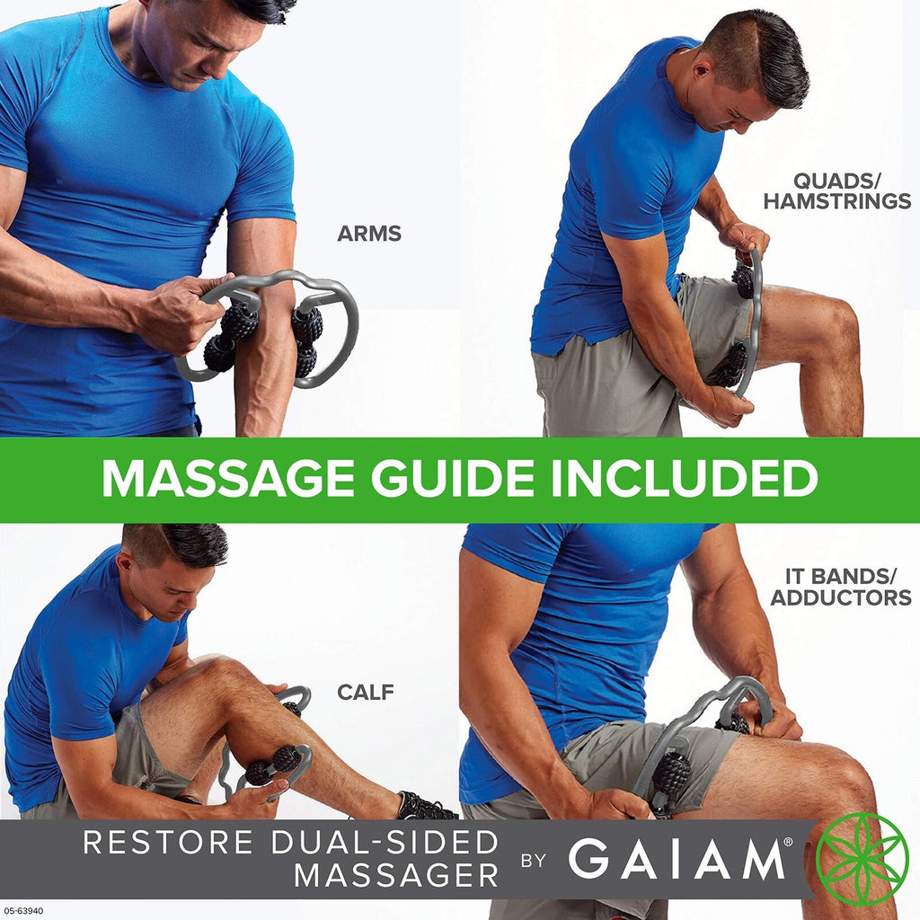 Gaiam Restore Leg Massager - Dual Sided Hand Held Muscle Massage Roller with 4
