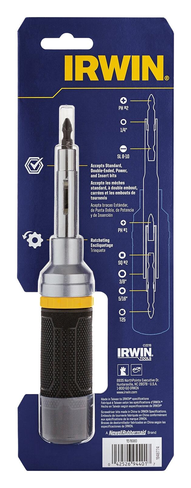 IRWIN 8-in-1 Ratcheting Screwdriver 1948774 Multi-Bit Tool