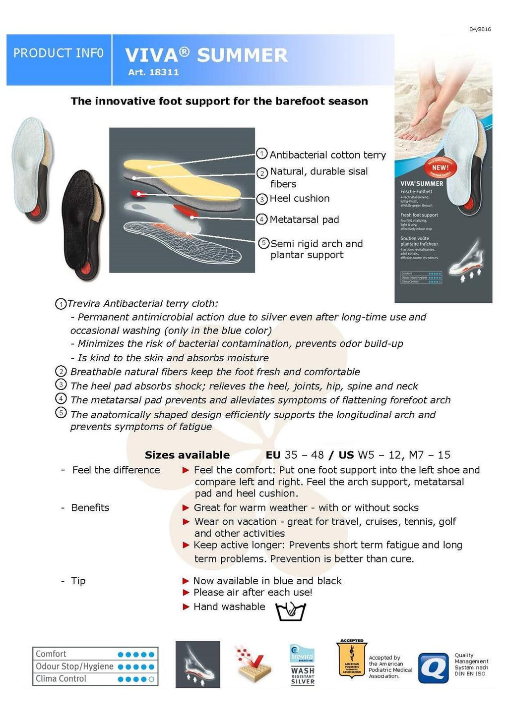 Pedag Viva Summer | Terry Cotton Sockless Orthotic Insoles | Handmade in Germany