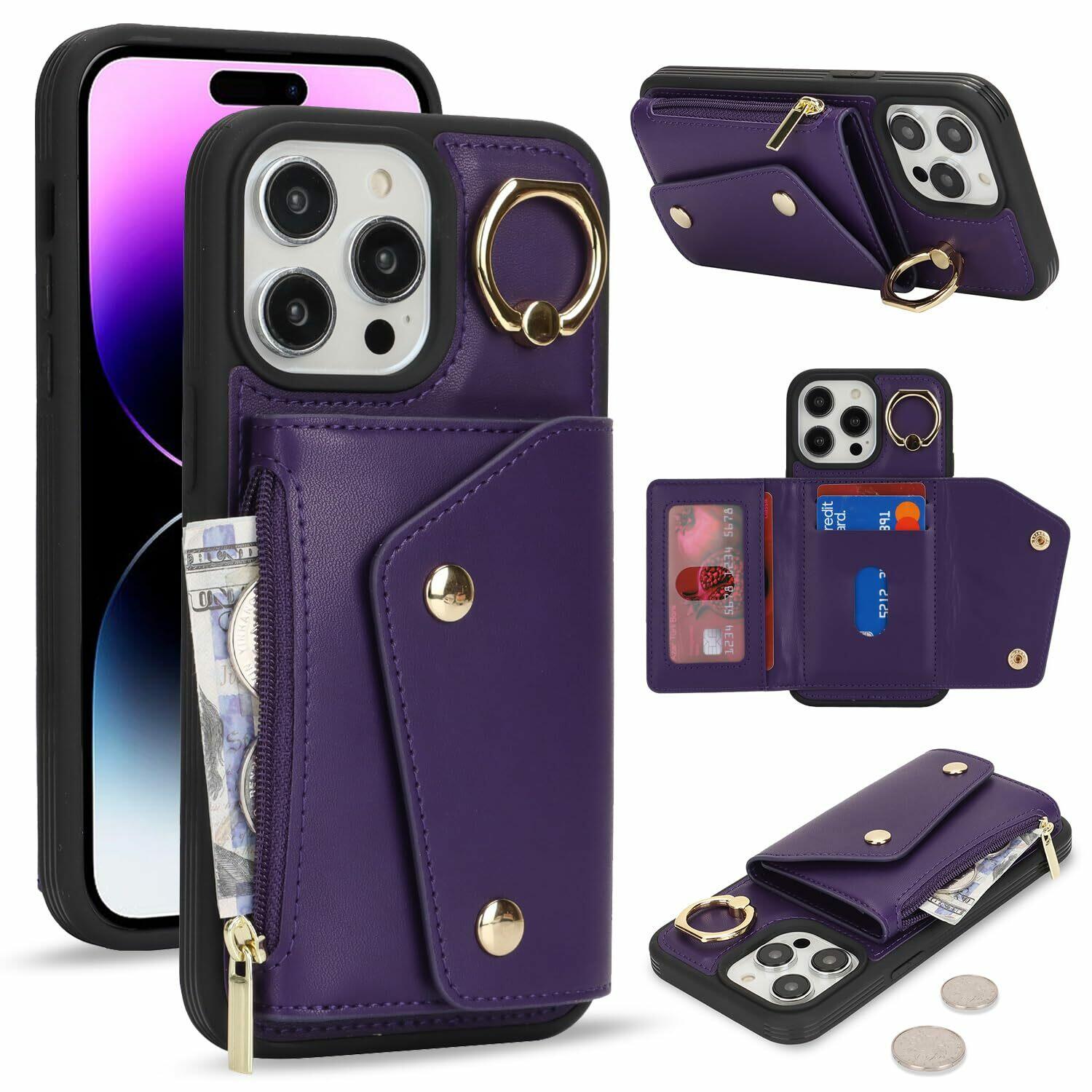 Lipvina for iPhone 14 Pro Max Case Wallet with Card Holder - Zipper PocketCre...