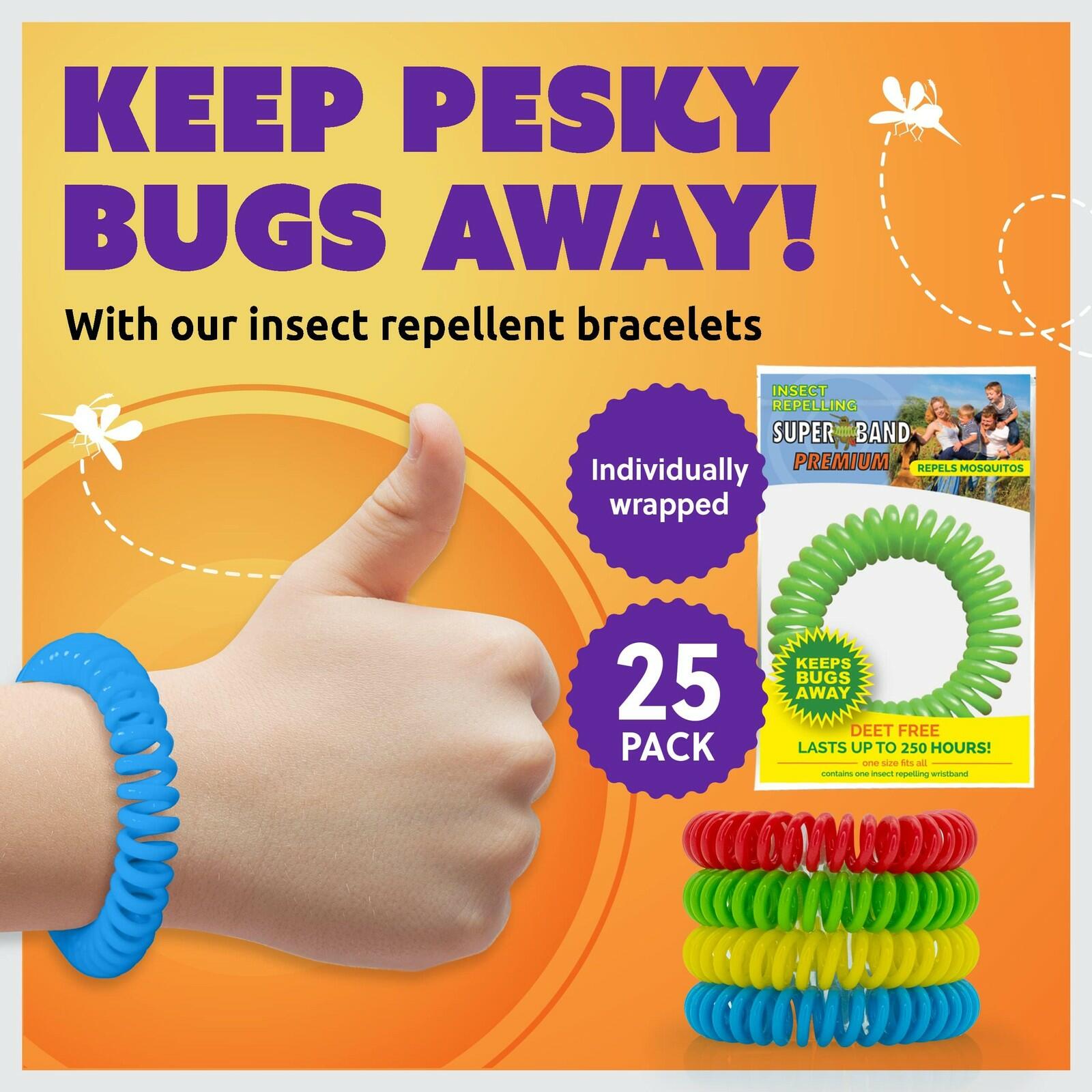 Superband Mosquito Repellent Bracelets for Adults & Kids - Pack of 25 - Long