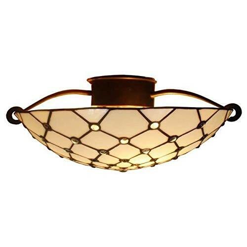 Tiffany Style Ceiling Fixture Lamp Jeweled 17" Wide Stained Glass White Cream