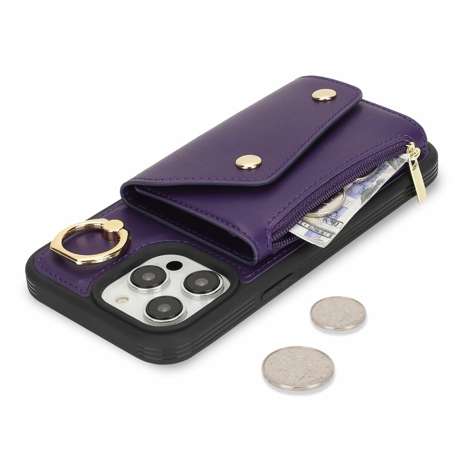 Lipvina for iPhone 14 Pro Max Case Wallet with Card Holder - Zipper PocketCre...