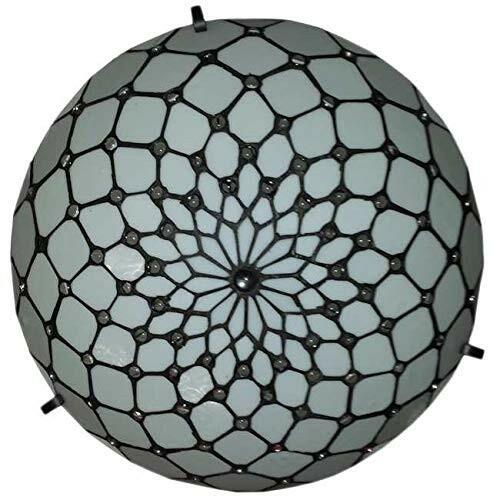 Tiffany Style Ceiling Fixture Lamp Jeweled 17" Wide Stained Glass White Cream