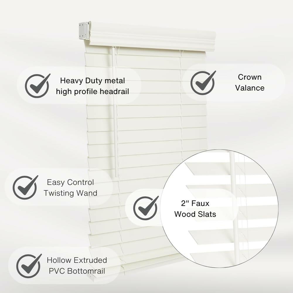 LOTUS & WINDOWARE Cordless 2-inchFaux Wood Blind 28" Wide x 36" Long,(Soft