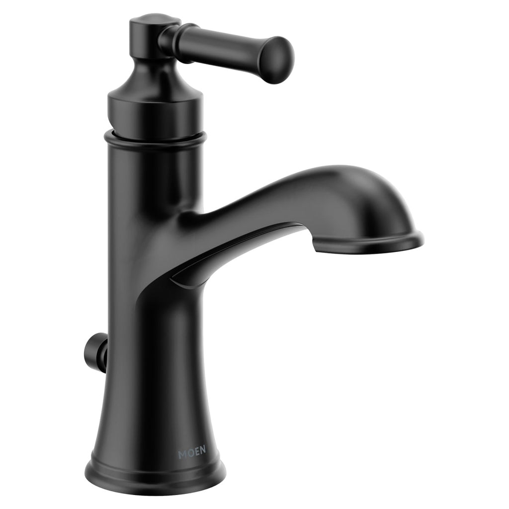 Moen Dartmoor Matte Black Single Handle Bathroom Sink Faucet with Optional