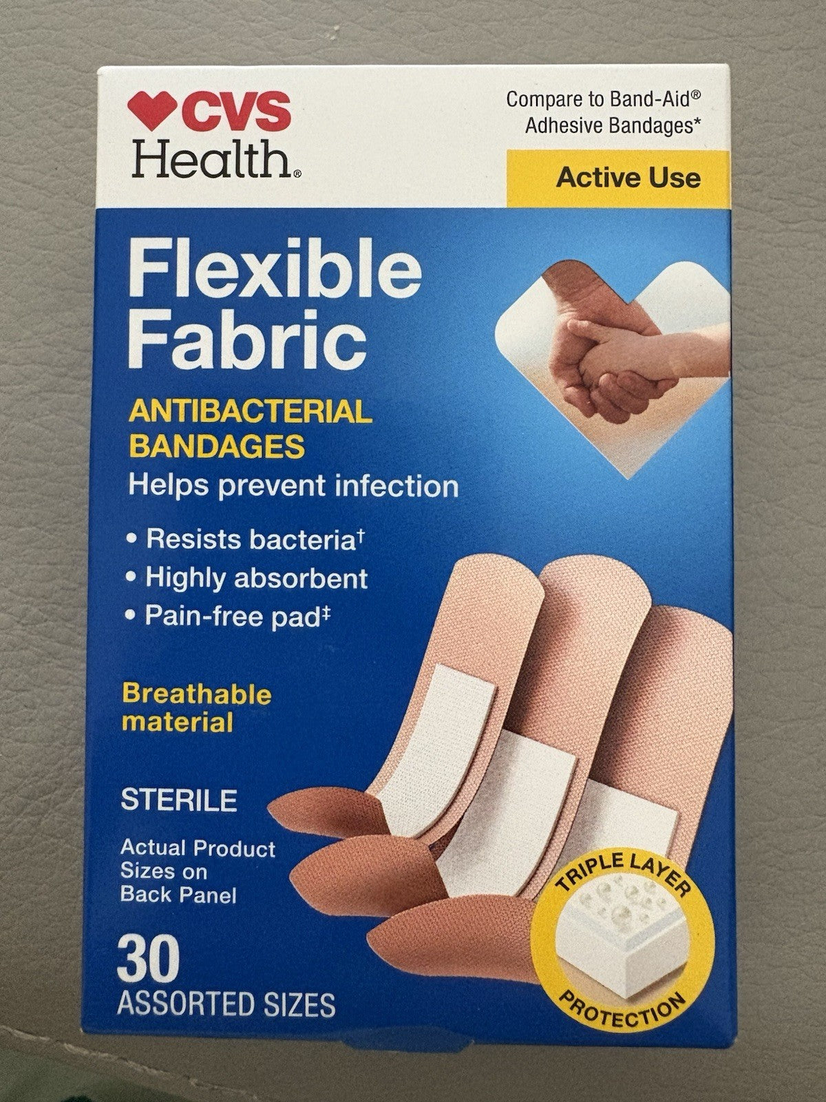 Flexible Fabric  Antibacterial Bandages, 30-pack Assorted Sizes (pack of 6)
